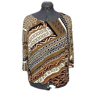 Chico’s Tribal Print Top Size 3 XL 14 16 Scoop Neck Dolman Sleeves Geometric